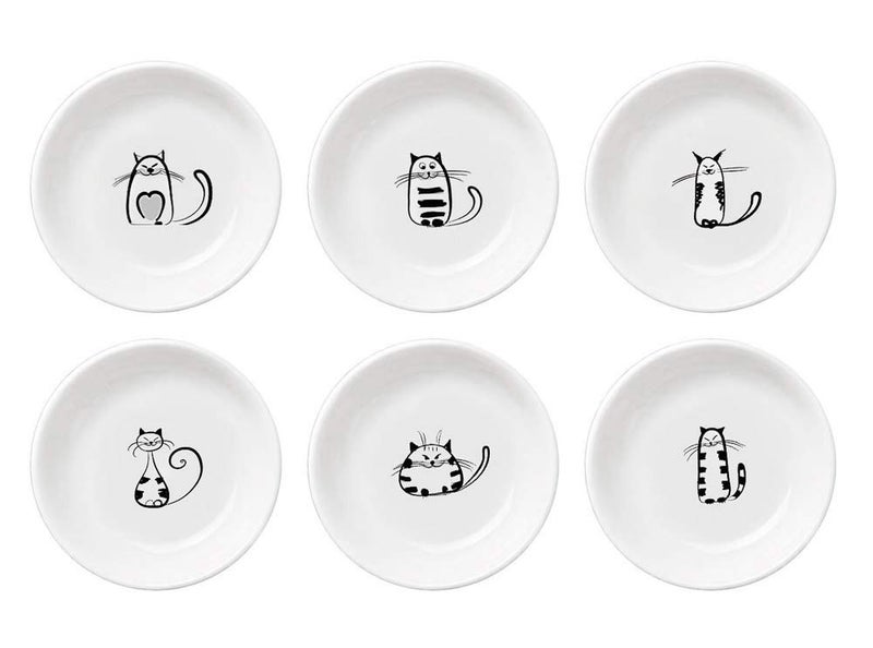 FUYU 6pcs Cute Cat Ceramic Sauce Plate, Snack Plate, Side Dish, 4 inches - Image 1